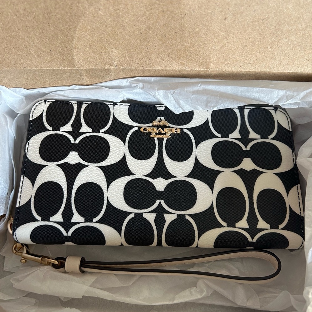 Coach Large Phone‎ Wallet Black White Signature Canvas Leather CP409 NEW - Picture 5 of 6